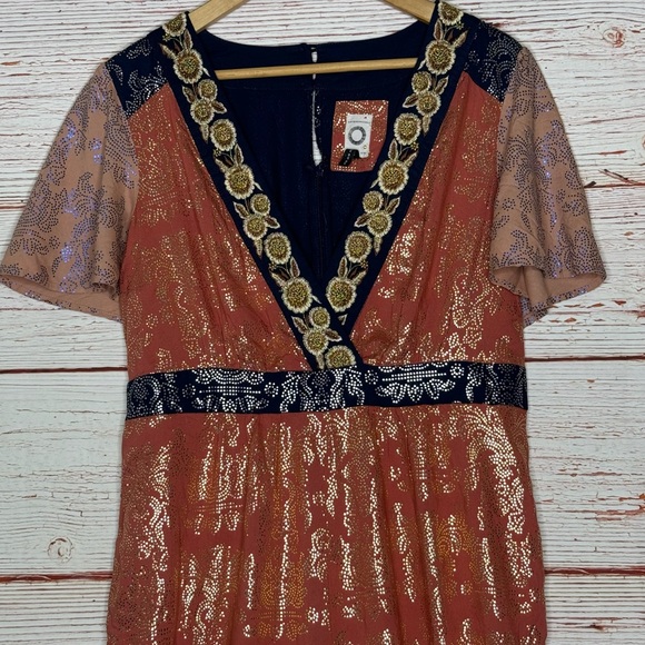 Anthropologie Akemi + Kin Sofia Metallic Jumpsuit Sz 14 - Picture 7 of 16